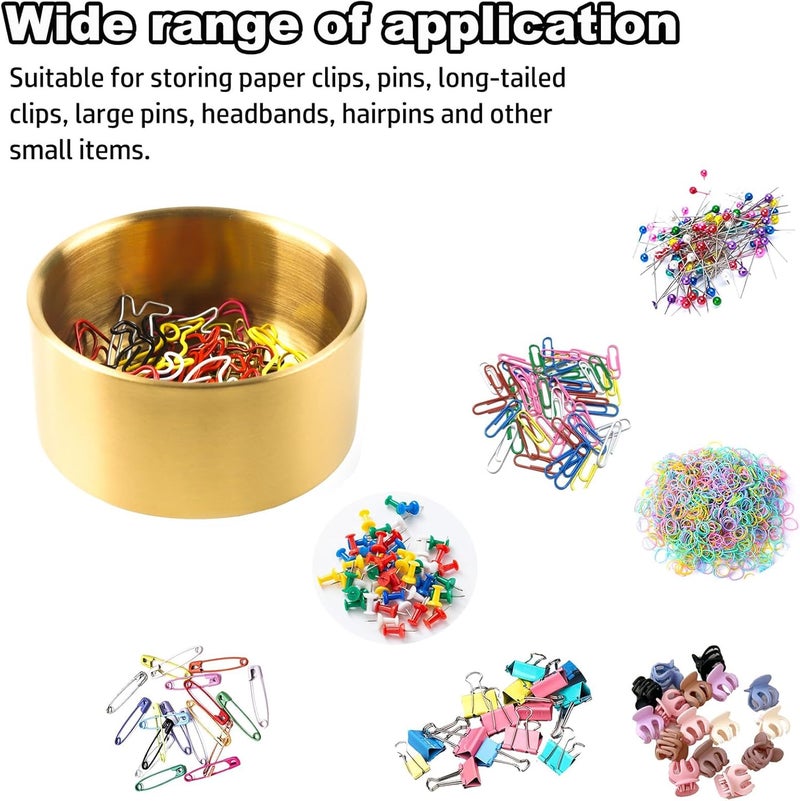 loghohu Paper Clip Holder Gold Paperclip Holders for Desk Metal Binder Clip Holder Bowls Paper Clip Dispenser Organizer for Holding Small Parts Office Accessories Space-Saving Desktop Organizer - Image 5